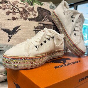 Rocket Dog White Canvas with Rainbow Webbing on Sole